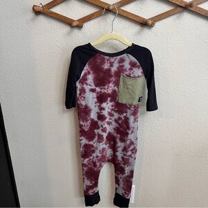 RAGS TO RACHES Tie-Dye One-Piece Romper with Pocket - Burgundy/Black 2T